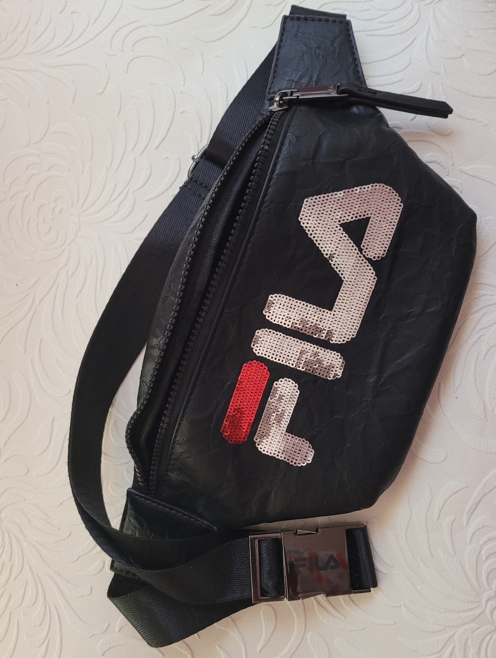 Fila Black and Red Logo Waist Bag Unisex